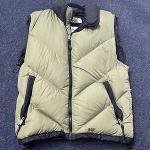 The North Face Vest Womens Large Green Black 600 Fill Down Puffer Zip Quilted